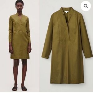 COS Women’s Dainty Long Sleeve Spring Shirt Dress | Size 2 | Yellow Green Moss